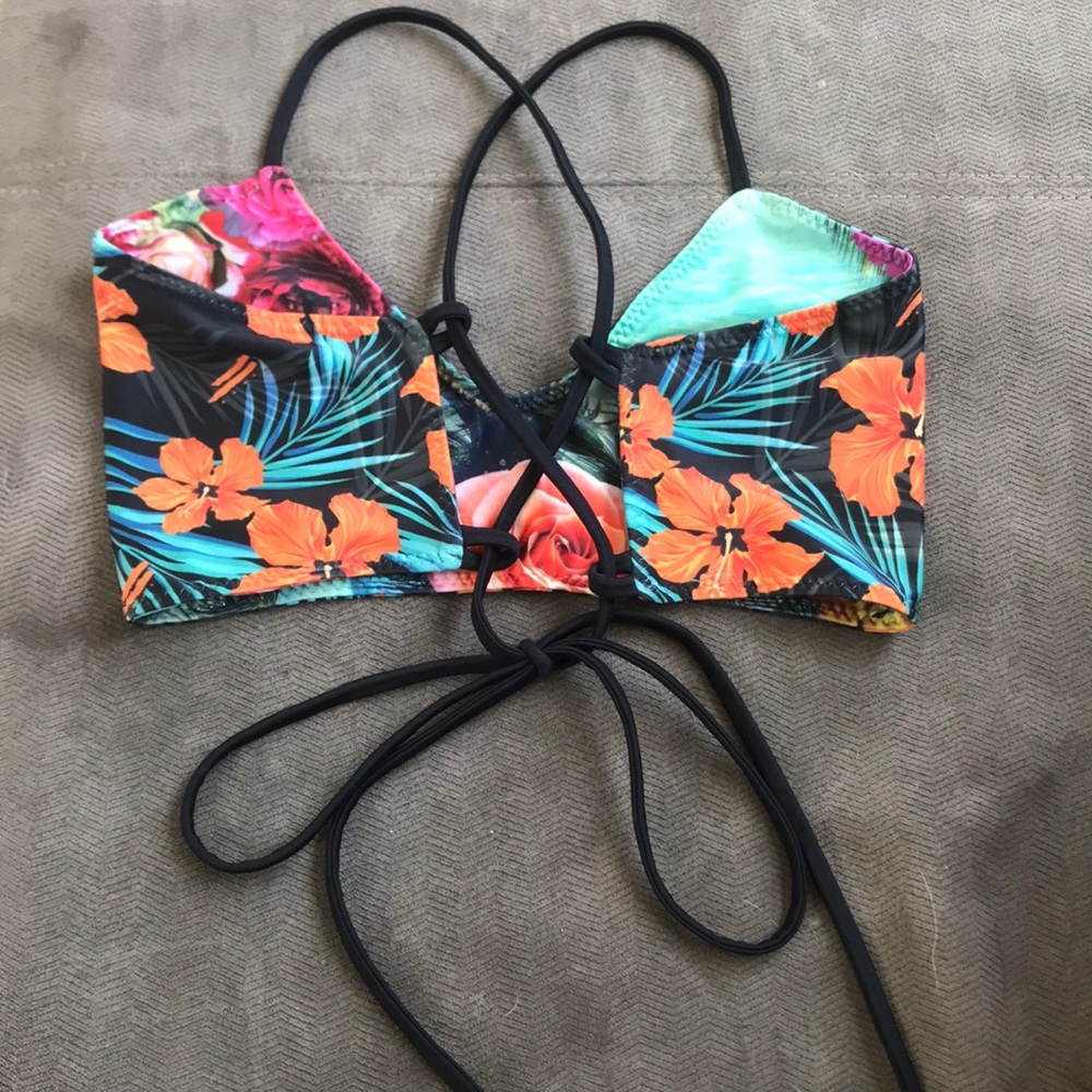 Savage Swim Bikini Top black teal floral tropical